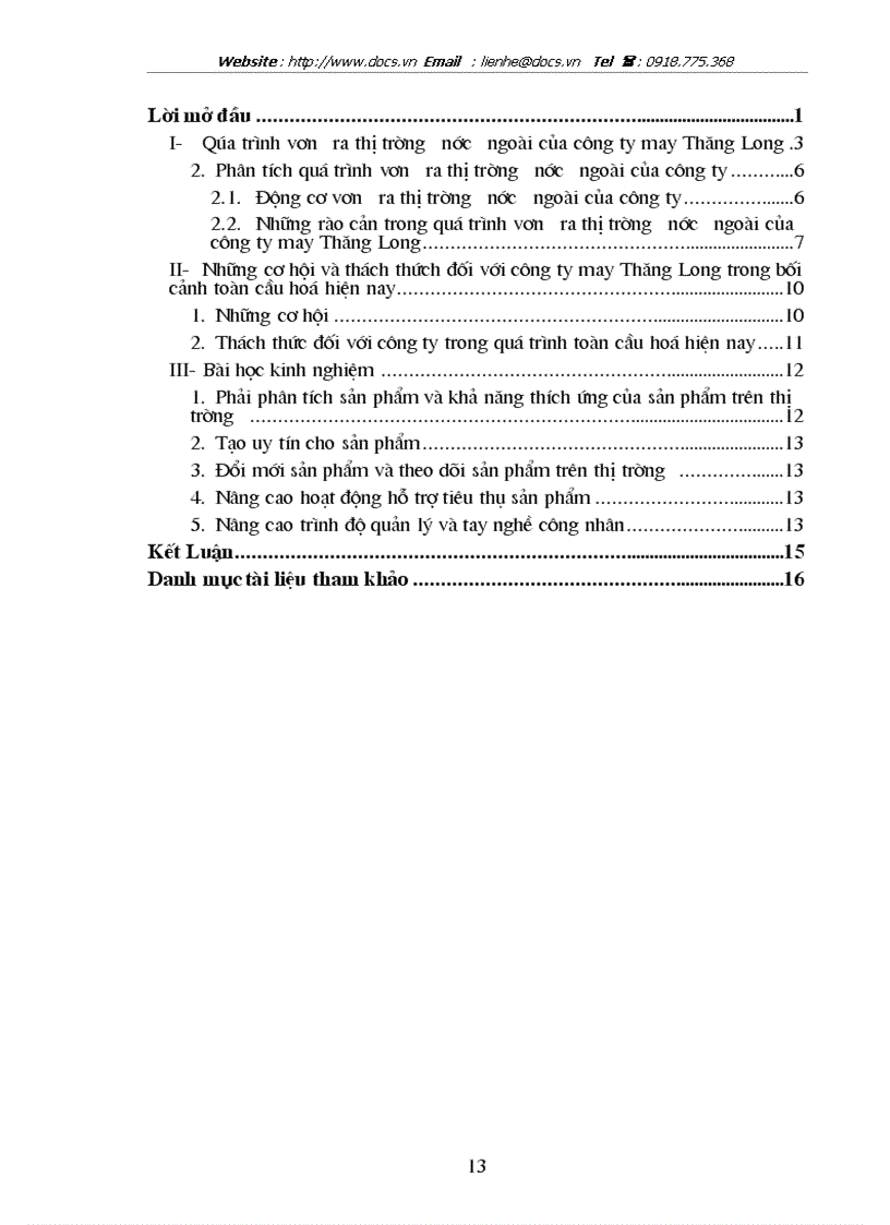 image for page Qúa trình vươn ra thị trường nước ngoài của công ty may Thăng Long Những cơ hội và thách thức trong bối cảnh toàn cầu hoá hiện nay