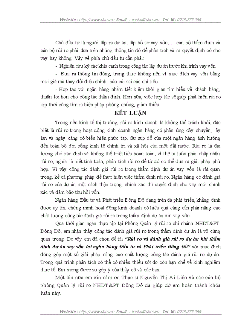 image for page Rủi ro và đánh giá rủi ro dự án khi thẩm định dự án vay vốn tại ngân hàng Đầu tư và Phát triển Đông Đô