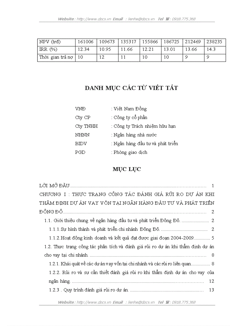 image for page Rủi ro và đánh giá rủi ro dự án khi thẩm định dự án vay vốn tại ngân hàng Đầu tư và Phát triển Đông Đô
