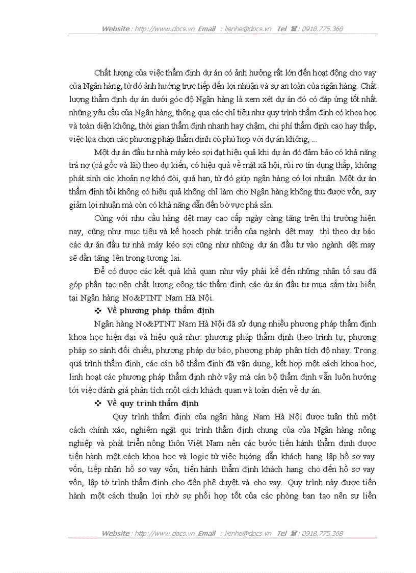 image for page Hoàn thiện công tác thẩm định dự án đầu tư vào lĩnh vực dệt may tại Ngân hàng Nông nghiệp và phát triển nông thôn Nam Hà Nội