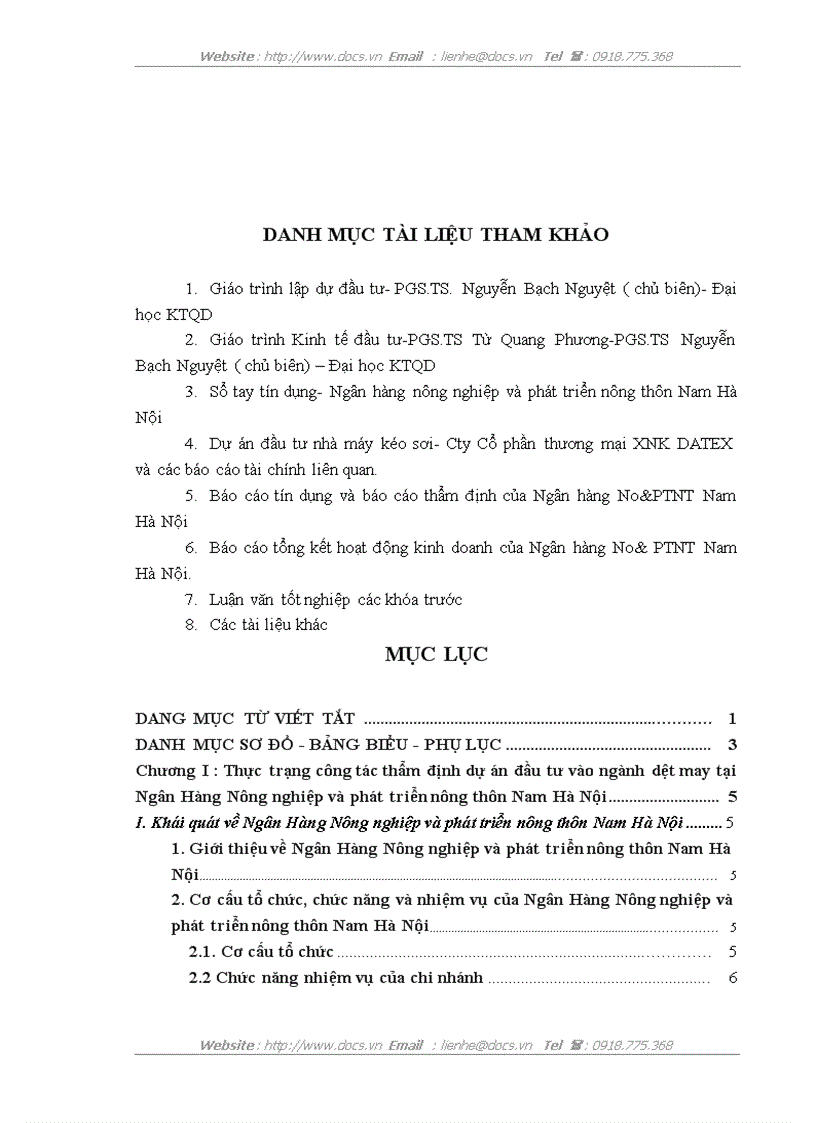 image for page Hoàn thiện công tác thẩm định dự án đầu tư vào lĩnh vực dệt may tại Ngân hàng Nông nghiệp và phát triển nông thôn Nam Hà Nội