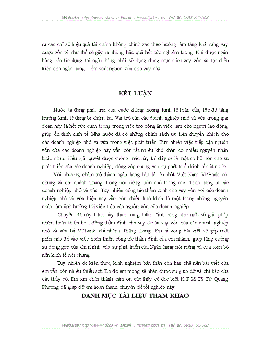 image for page Hoàn thiện công tác thẩm định dự án vay vốn của các doanh nghiệp nhỏ và vừa tại VPBank chi nhánh Thăng Long