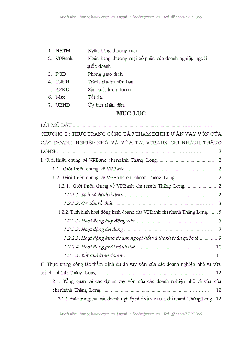 image for page Hoàn thiện công tác thẩm định dự án vay vốn của các doanh nghiệp nhỏ và vừa tại VPBank chi nhánh Thăng Long