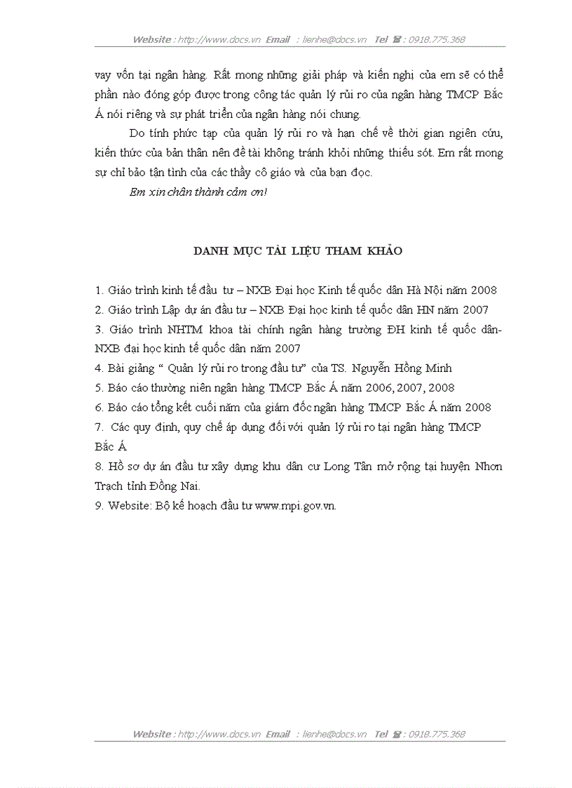 image for page Hoàn thiện công tác quản lý rủi ro cho vay dự án tại ngân hàng thương mại cổ phần Bắc Á