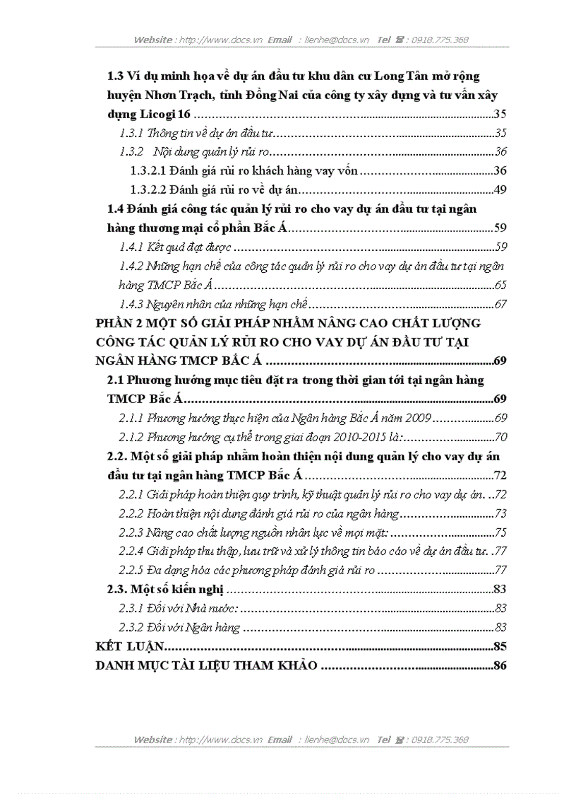 image for page Hoàn thiện công tác quản lý rủi ro cho vay dự án tại ngân hàng thương mại cổ phần Bắc Á