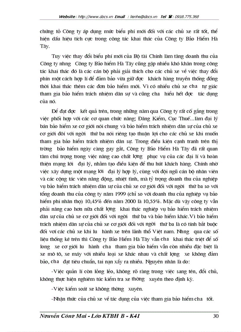 image for page Tình hình triển khai bảo hiểm trách nhiệm dân sự của chủ xe cơ giới đối với người thứ ba tại Công ty Bảo hiểm Hà Tây