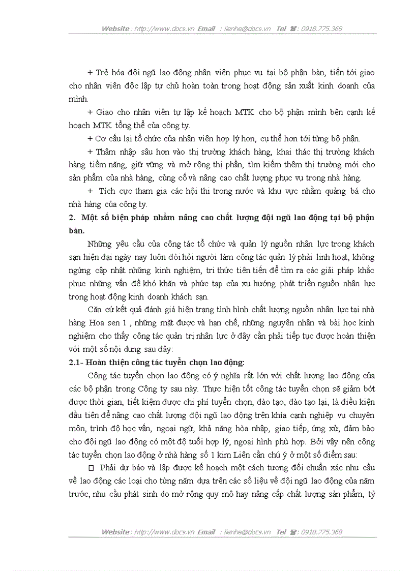 image for page Một số biện pháp hoàn thiện đội ngũ lao động tại bộ phận bàn nhà hàng Hoa Sen số 1 thuộc Công ty Khách sạn Du lịch Kim Liên