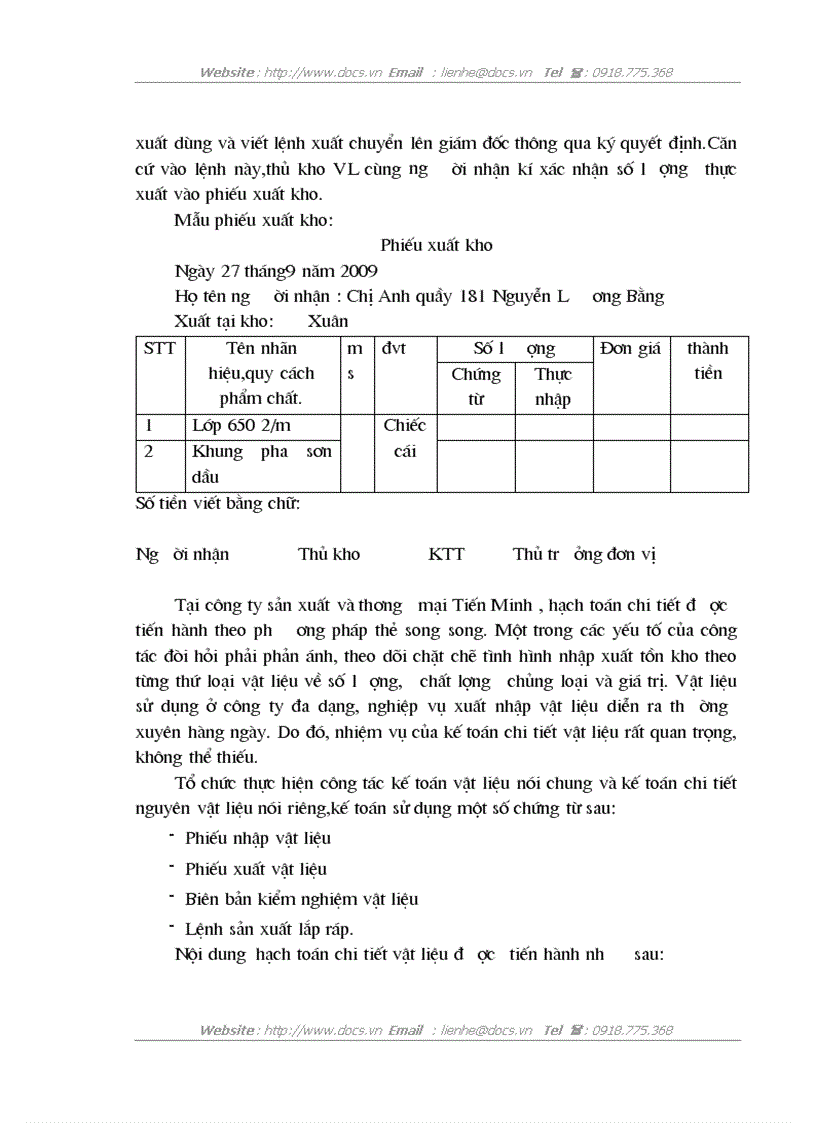 image for page Kế toán nguyên vật liệu tại Công ty TNHH SXTM Một thành viên Tiến Minh