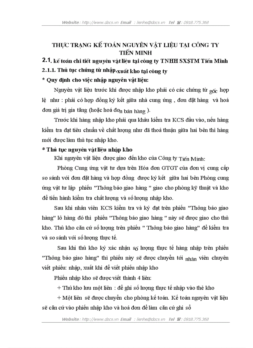 image for page Kế toán nguyên vật liệu tại Công ty TNHH SXTM Một thành viên Tiến Minh
