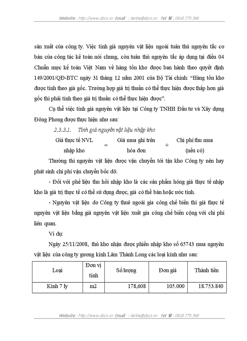 image for page Hoàn thiện công tác kế toán nguyên vật liệu tại Công ty TNHH Đầu tư và Xây dựng Đông Phong