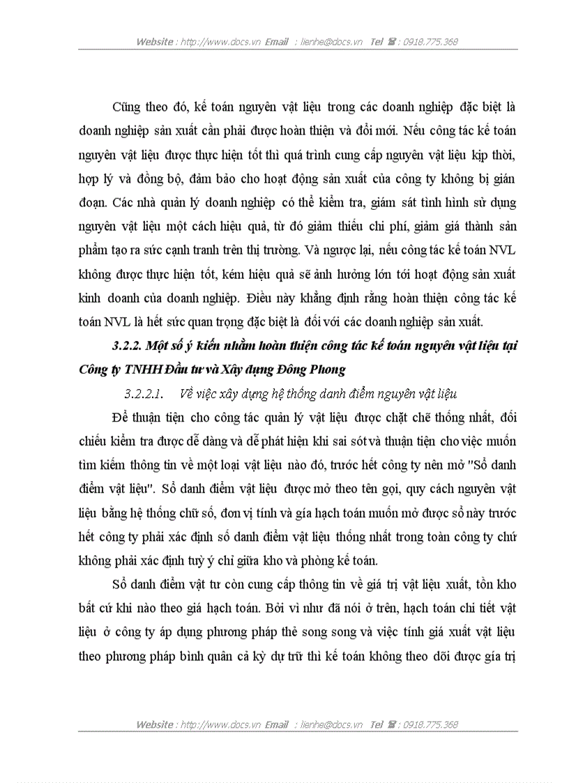 image for page Hoàn thiện công tác kế toán nguyên vật liệu tại Công ty TNHH Đầu tư và Xây dựng Đông Phong