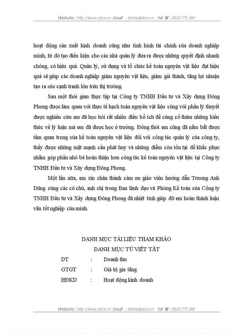 image for page Hoàn thiện công tác kế toán nguyên vật liệu tại Công ty TNHH Đầu tư và Xây dựng Đông Phong