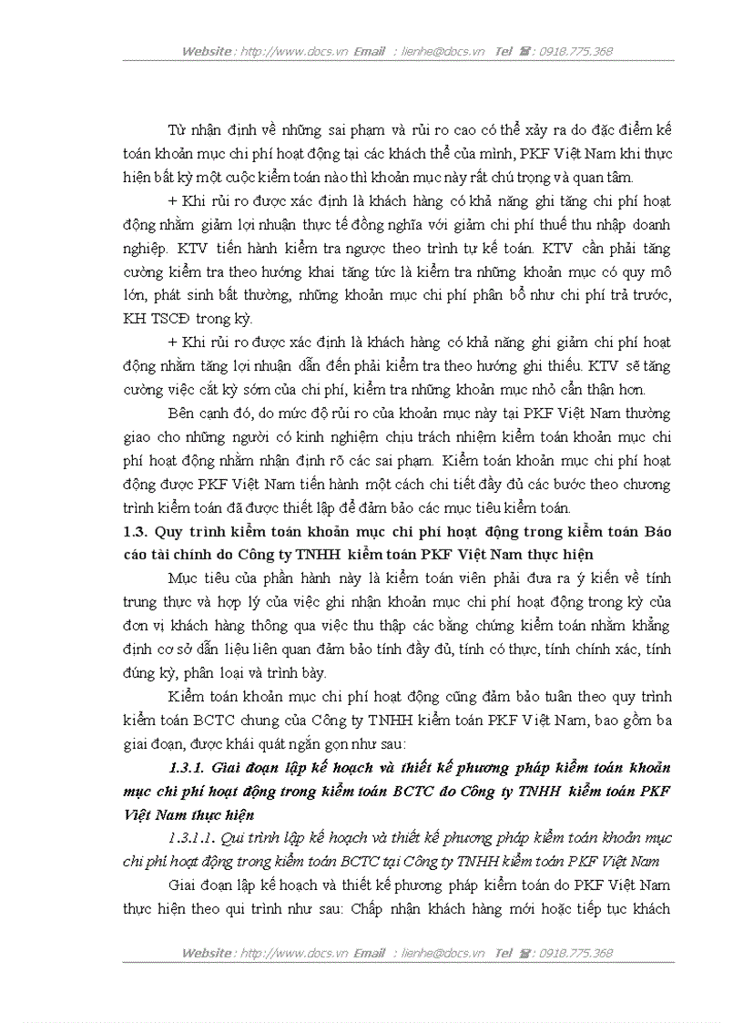 image for page Quy trình kiểm toán khoản mục chi phí hoạt động trong kiểm toán Báo cáo tài chính do Công ty TNHH kiểm toán PKF Việt Nam thực hiện