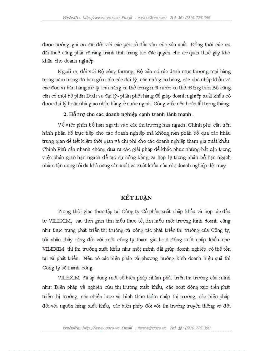 image for page Một số giải pháp đẩy mạnh phát triển thị trường xuất khẩu của công ty Cổ phần xuất nhập khẩu và hợp tác đầu tư VILEXIM