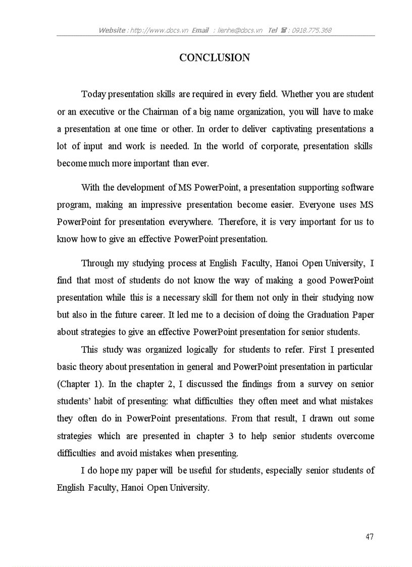 image for page Some strategies to give an effective PowerPoint presentation for the 4th year student of English Faculty Hanoi Open University