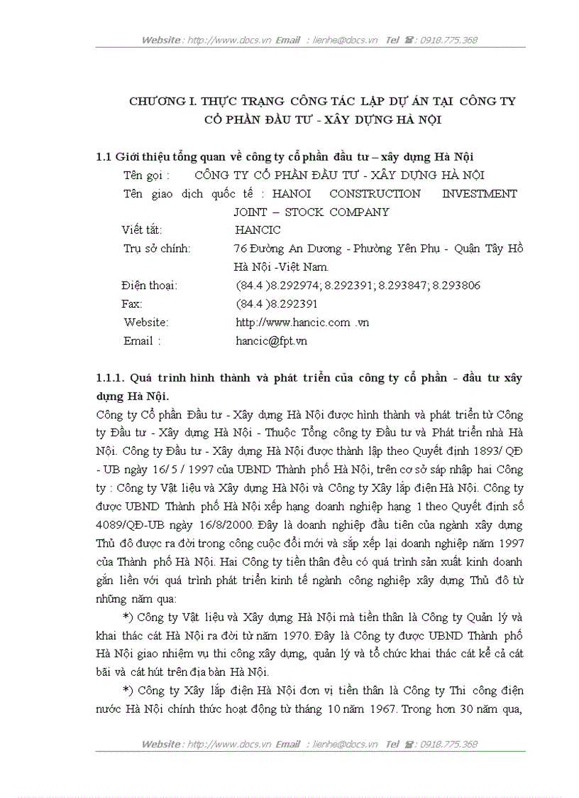 image for page Hoàn thiện công tác lập dự án tại công ty cổ phần đầu tư xây dựng Hà Nội