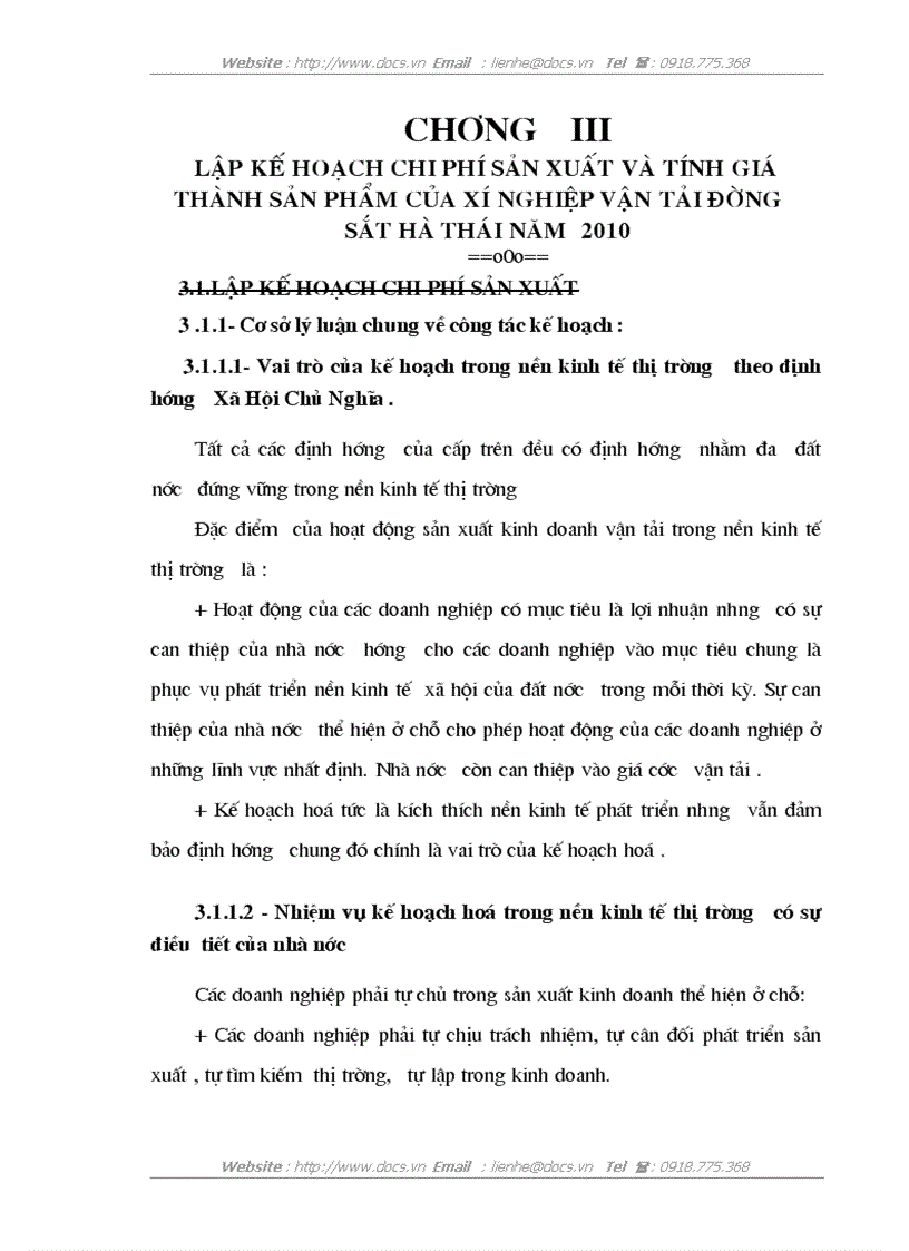 image for page Lập kế hoạch chi phí sản xuất và tính giá thành sản phẩm công đoạn Xí nghiệp vận tải Đường sắt Hà Thái năm 2010