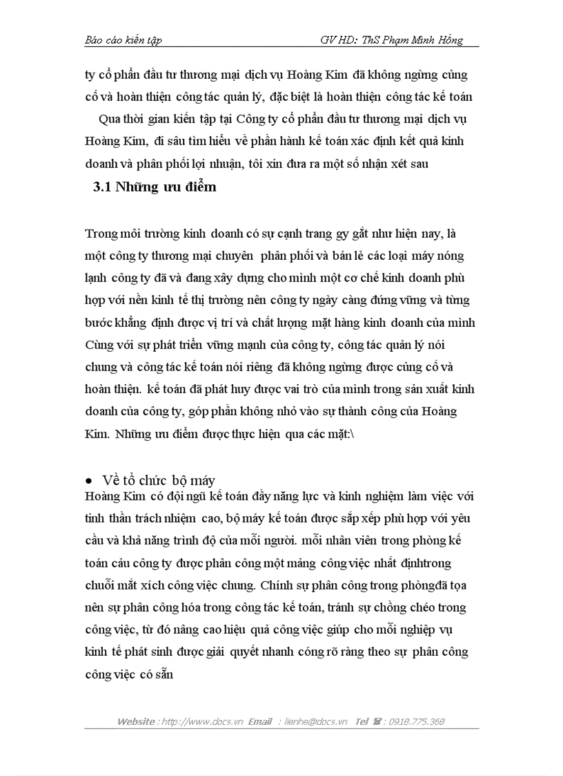 image for page Báo cao tổng hợp Tại Công ty CP đầu tư thương mại dịch vụ Hoàng Kim