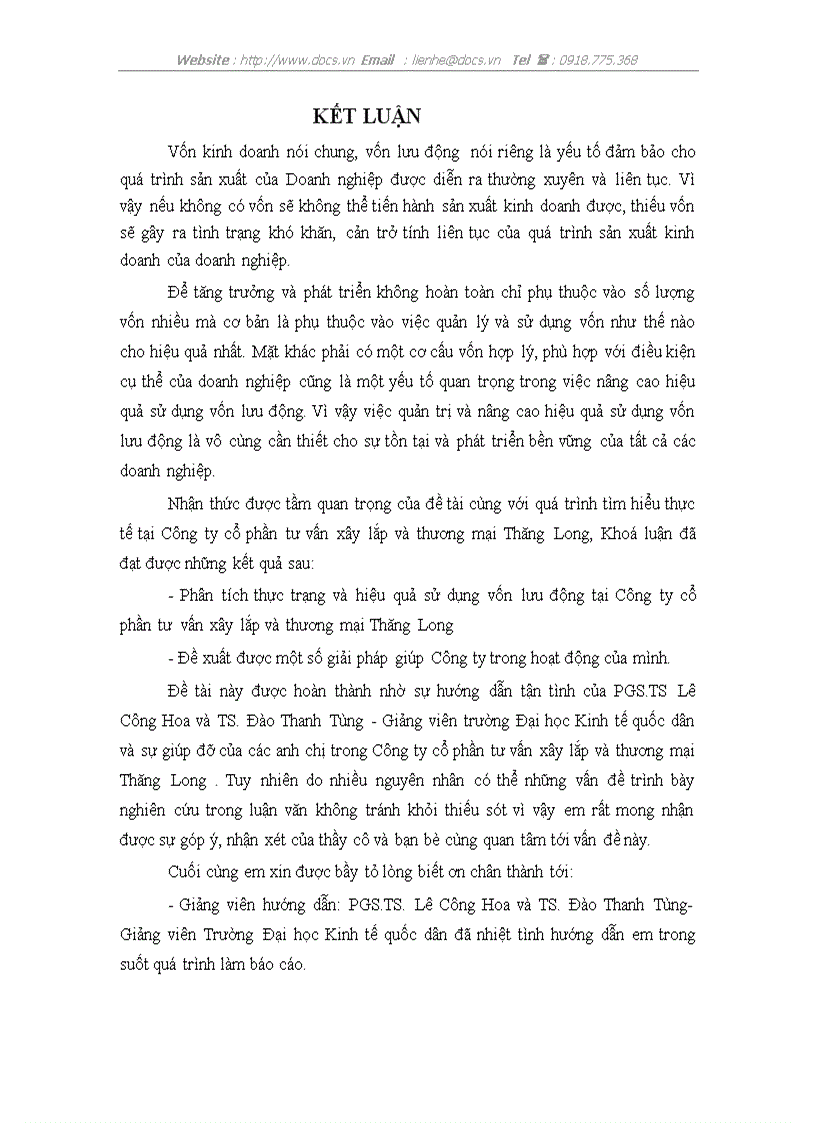 image for page Hiệu quả sử dụng vốn lưu động tại Công ty cổ phần tư vấn xây lắp và thương mại Thăng Long
