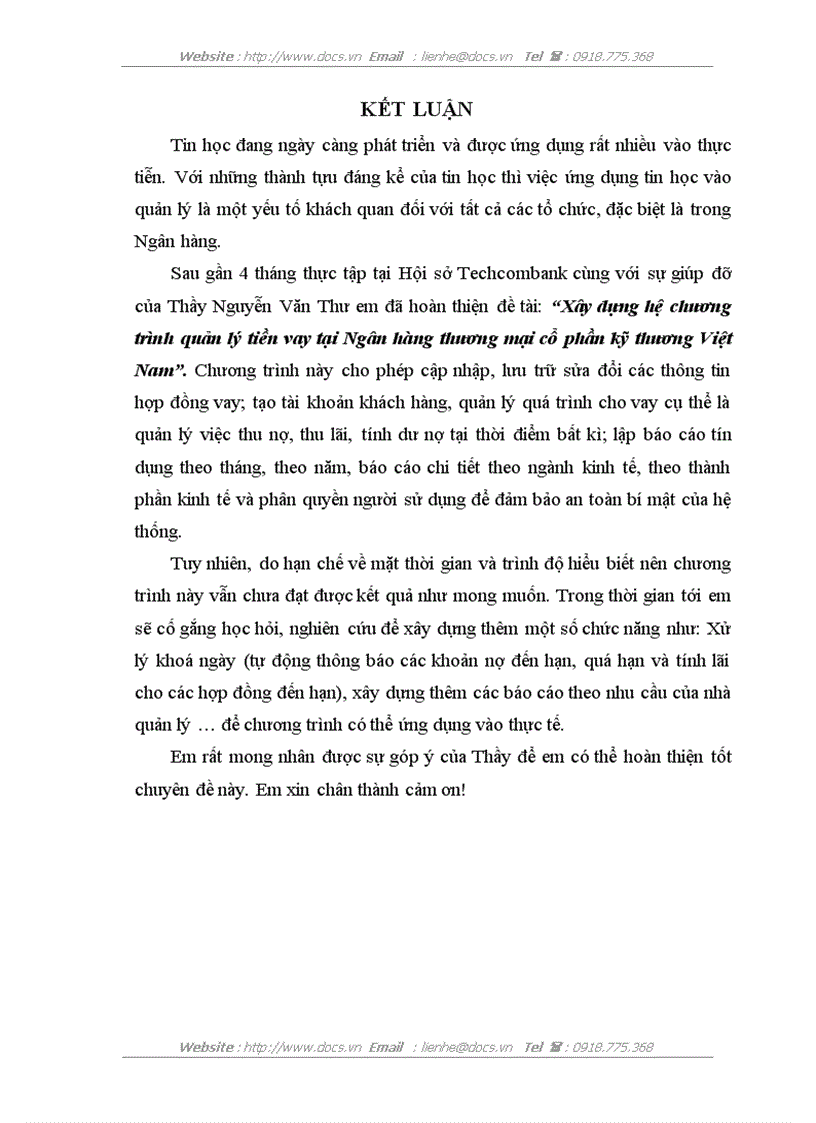 image for page Xây dựng hệ chương trình quản lý tiền vay tại Ngân hàng thương mại cổ phần kỹ thương Việt Nam