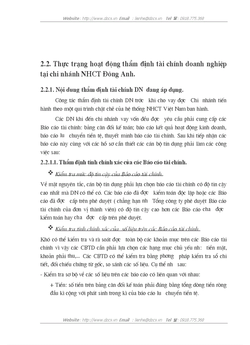 image for page Hoàn thiện công tác thẩm định tài chính doanh nghiệp trong hoạt động tín dụng tại Chi nhánh Ngân hàng công thương Đông Anh