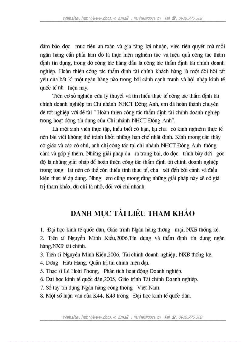image for page Hoàn thiện công tác thẩm định tài chính doanh nghiệp trong hoạt động tín dụng tại Chi nhánh Ngân hàng công thương Đông Anh