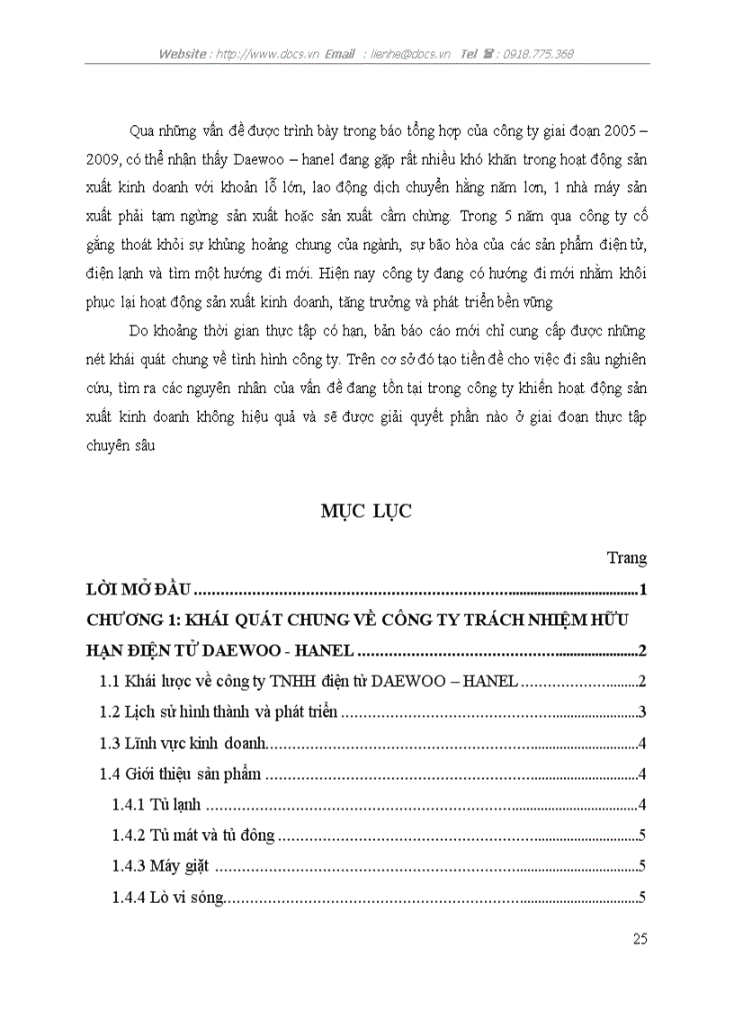 image for page Báo cáo tổng hợp Tại Công ty TNHH Điện tử Daewoo Hanel