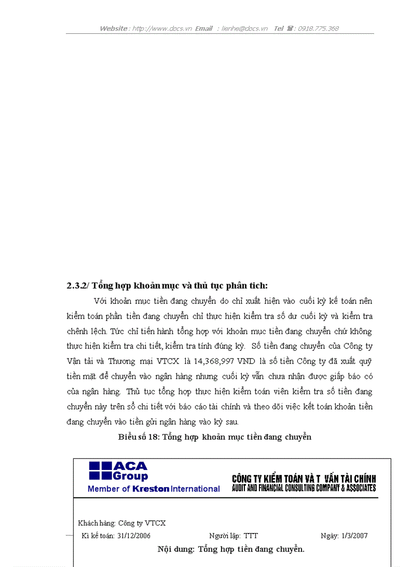 image for page Kiểm toán khoản mục tiền trong quy trình kiểm toán báo cáo tài chính do Công ty Kiểm toán và Tư vấn Tài chinh ACAGroup thực hiện