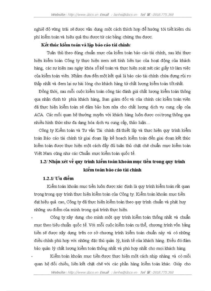 image for page Kiểm toán khoản mục tiền trong quy trình kiểm toán báo cáo tài chính do Công ty Kiểm toán và Tư vấn Tài chinh ACAGroup thực hiện