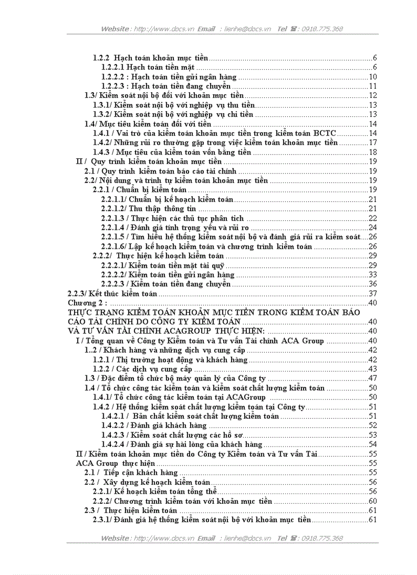 image for page Kiểm toán khoản mục tiền trong quy trình kiểm toán báo cáo tài chính do Công ty Kiểm toán và Tư vấn Tài chinh ACAGroup thực hiện
