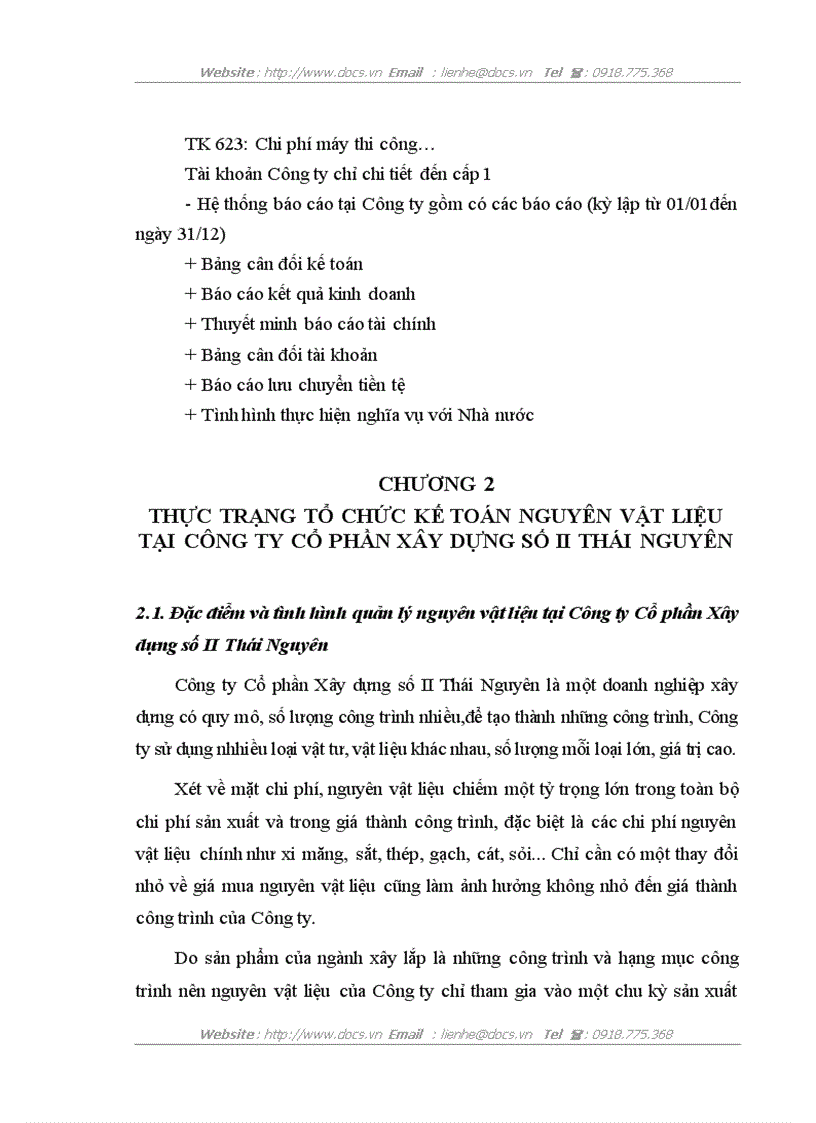 image for page Hoàn thiện kế toán nguyên vật liệu tại Công ty Cổ phần Xây dựng số II Thái Nguyên