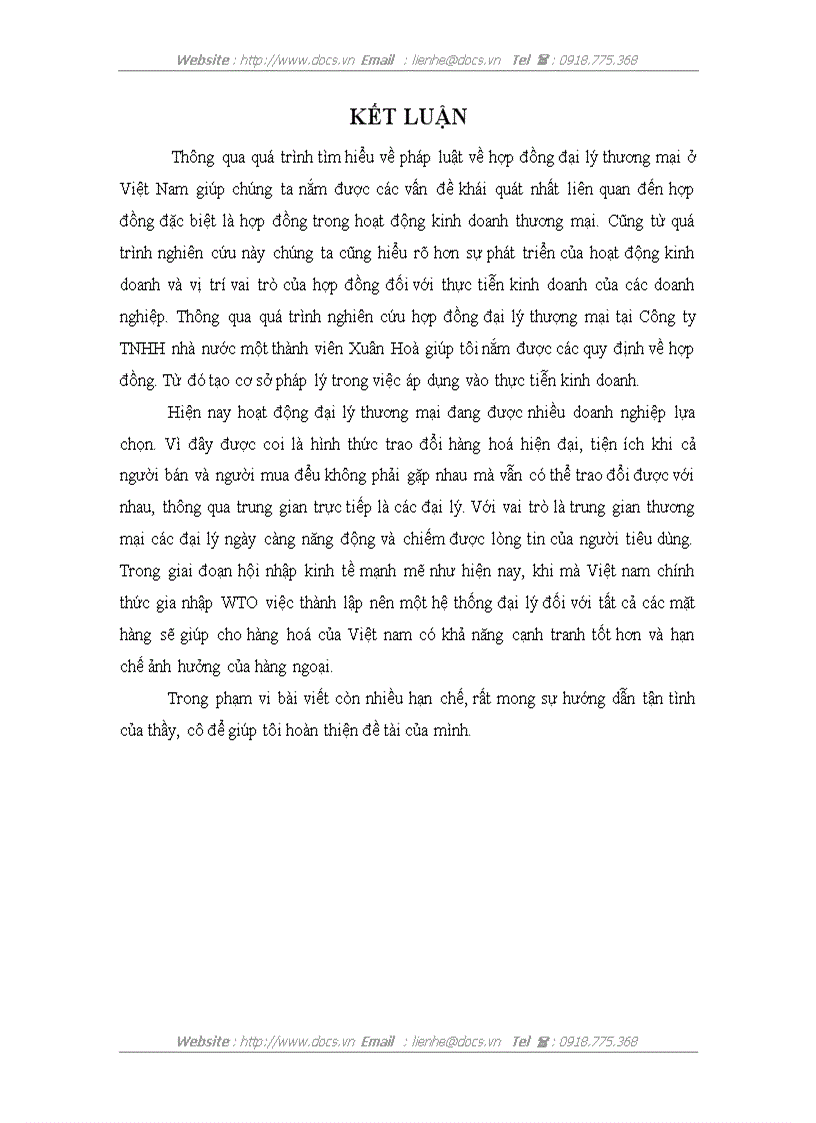 image for page Chế độ pháp lý về hợp đồng đại lý và thực tiễn tại Công ty trách nhiện hữu hạn Nhà nước một thành viên Xuân Hoà