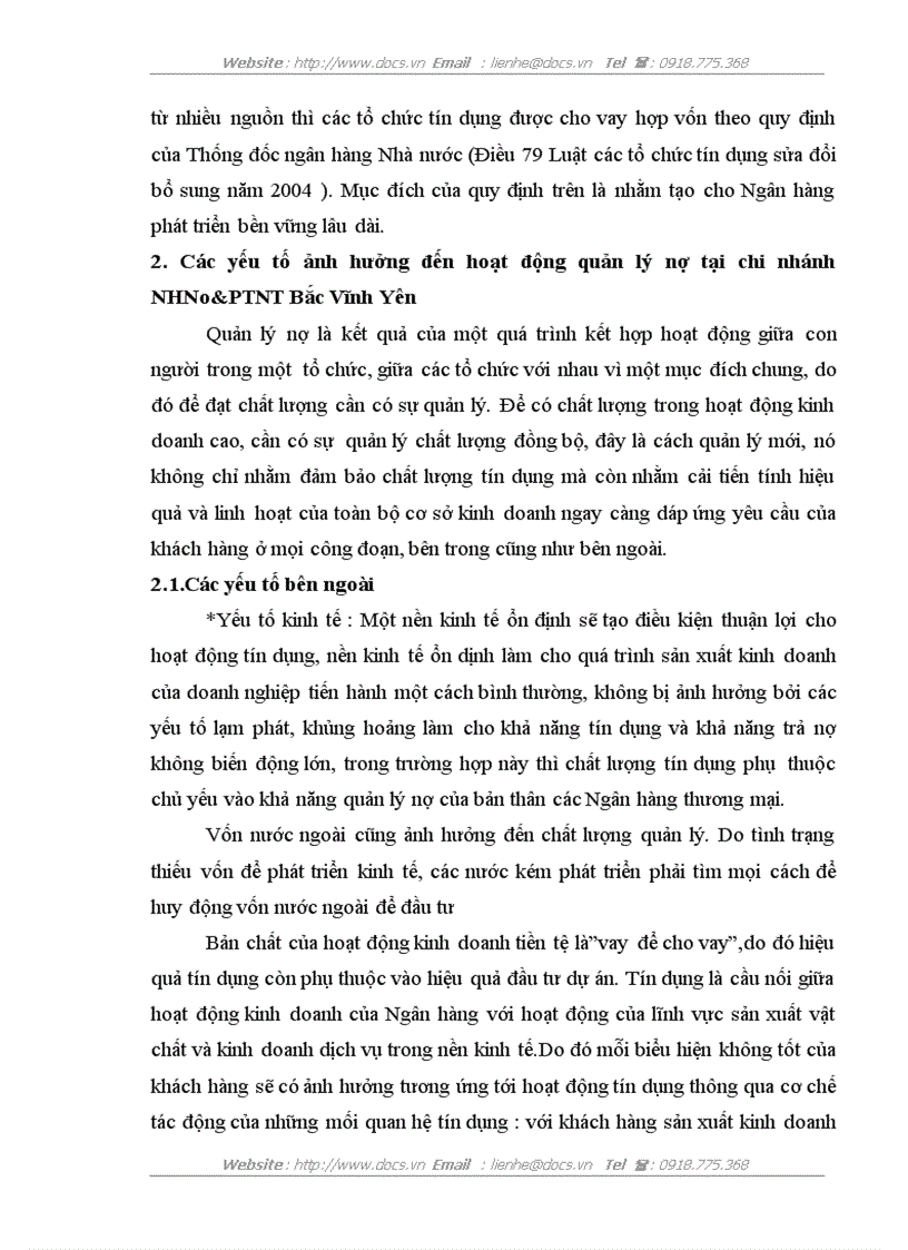 image for page Quy chế pháp lý về quản lý nợ trong hoạt động tín dụng ngân hàng và thực tiễn áp dụng tại NHNo PTNN chi nhánh Bắc Vĩnh Yên