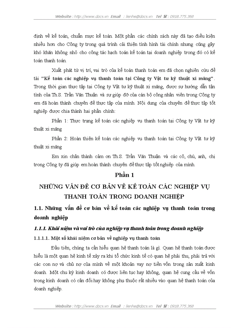 image for page Kế toán các nghiệp vụ thanh toán tại Công ty Vật tư kỹ thuật xi măng