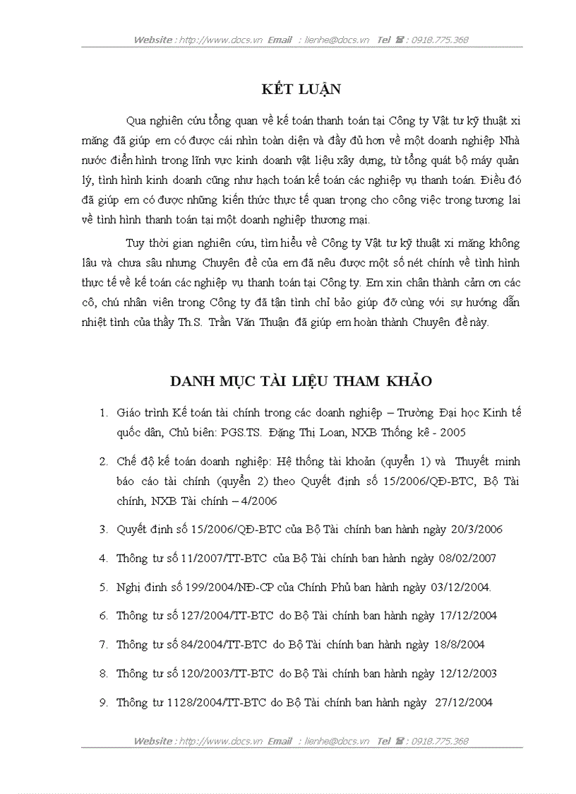 image for page Kế toán các nghiệp vụ thanh toán tại Công ty Vật tư kỹ thuật xi măng