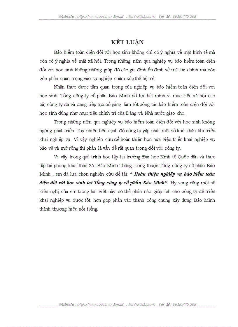 image for page Hoàn thiện nghiệp vụ bảo hiểm toàn diện đối với học sinh tại Tổng công ty cổ phần Bảo Minh