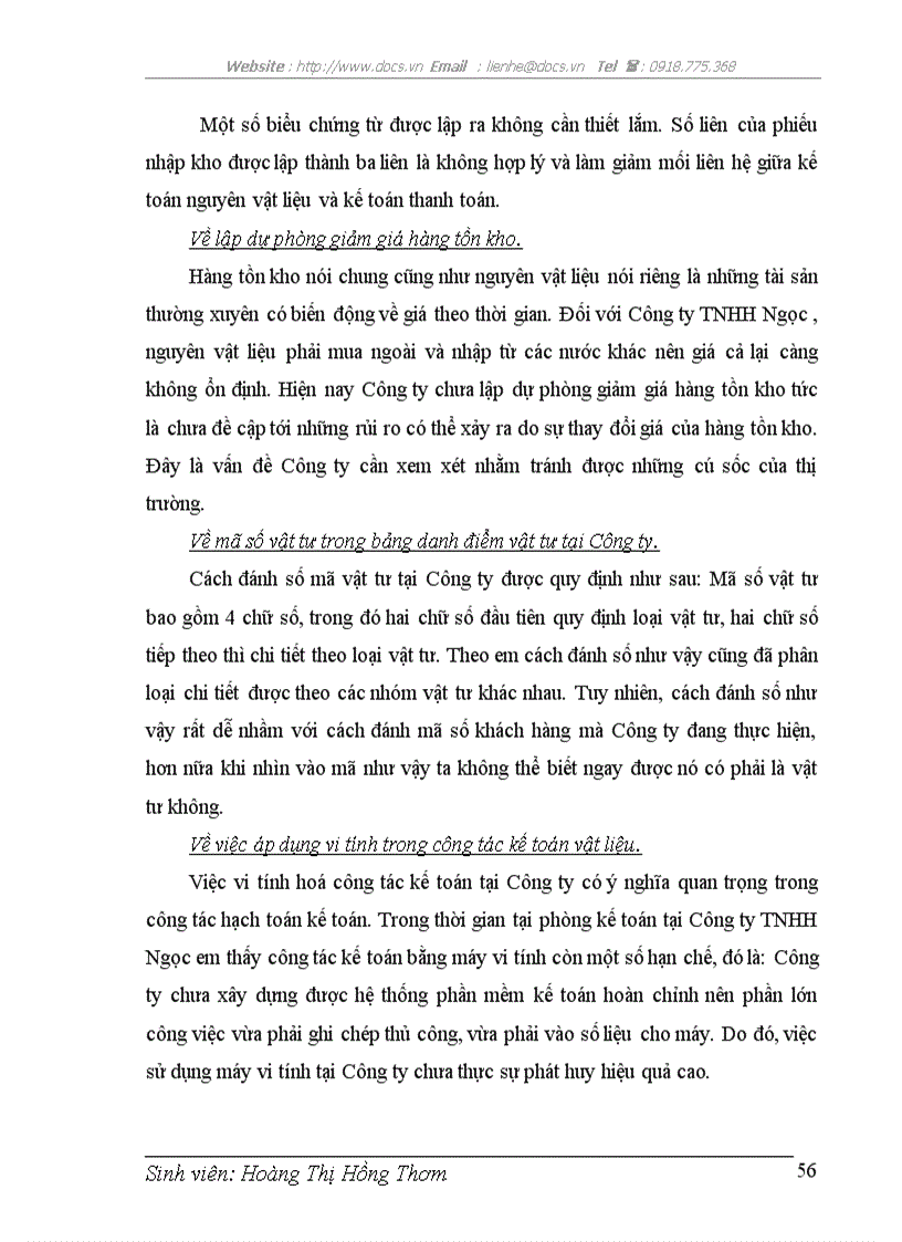 image for page Hoàn thiện công tác hạch toán Nguyên vật liệu tại Công ty TNHH Ngọc