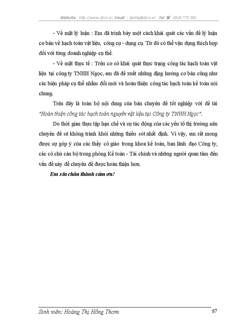 image for page Hoàn thiện công tác hạch toán Nguyên vật liệu tại Công ty TNHH Ngọc