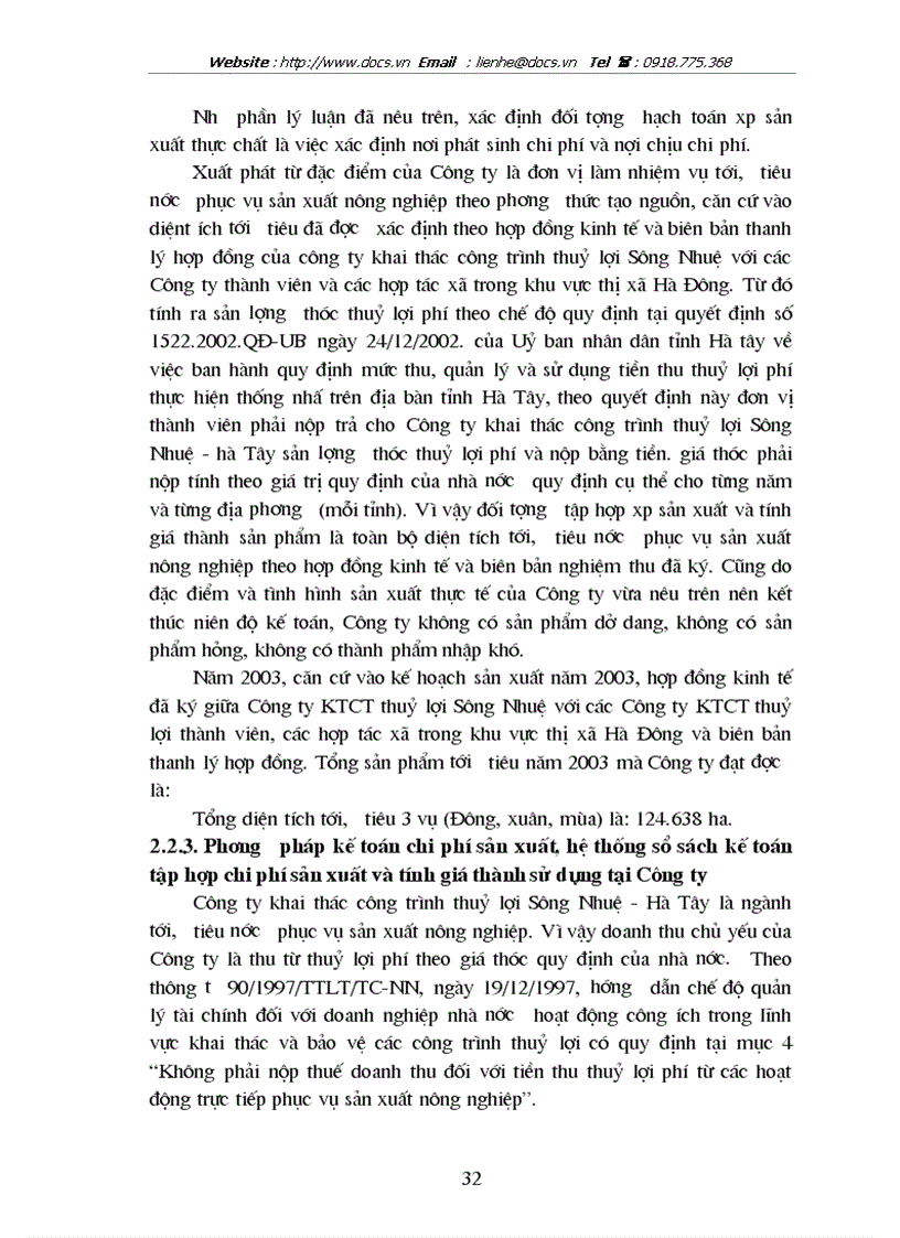 image for page Hoàn thiện kế toán chi phí sản xuất và tính giá thành sản phẩm tại công ty khai thác công trình thuỷ lợi Sông Nhuệ Hà Tây