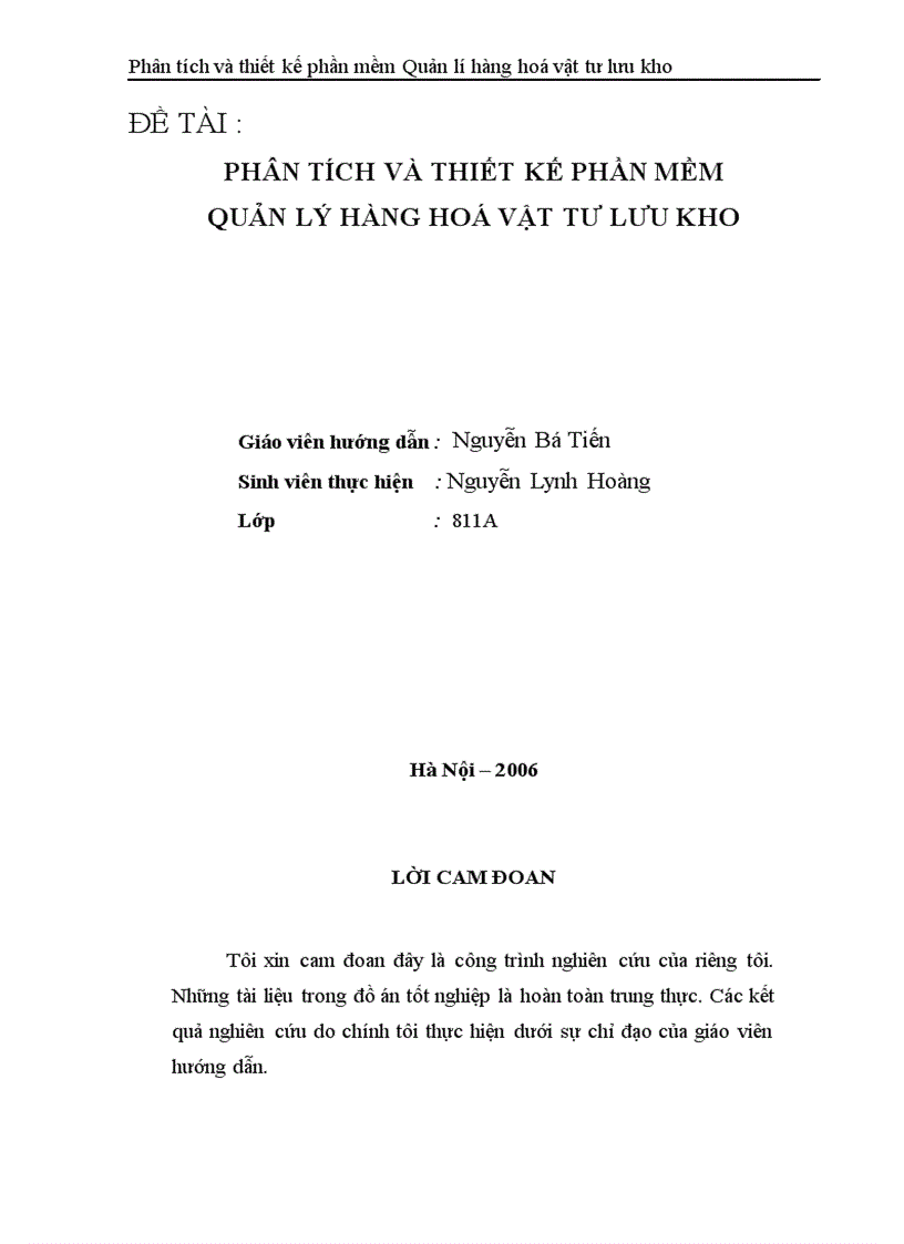 image for page Phân tích và thiết kế phần mềm Quản lí hàng hoá vật tư lưu kho