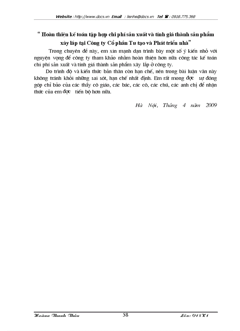 image for page Hoàn thiện kế toán chi phí sản xuất và tính giá thành sản phẩm xây lắp tại Công ty Cổ phần Tu tạo và Phát triển nhà