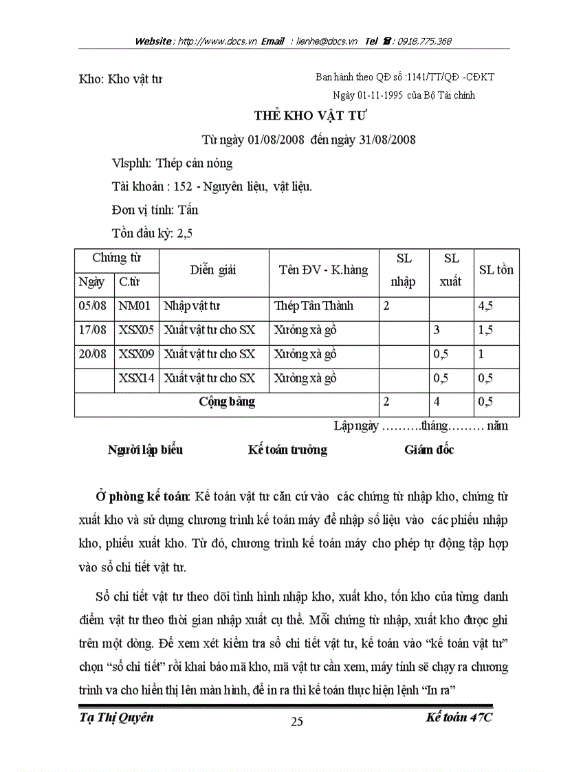 image for page Thực trạng kế toán Nguyên ật liệu tại công ty CP nhà thép Đinh Lê