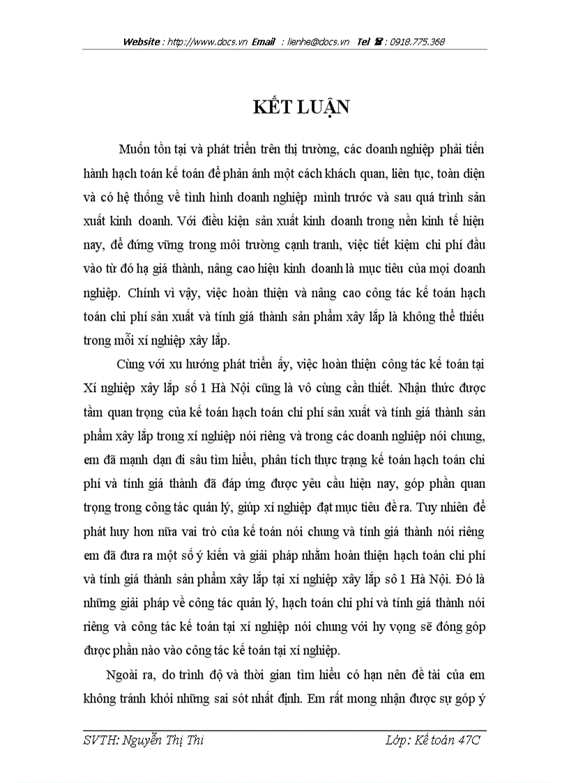 image for page Hoàn thiện hạch toán chi phí sản xuất và tính giá thành sản phẩm xây lắp tại xí nghiệp xây lắp số 1 Hà Nội