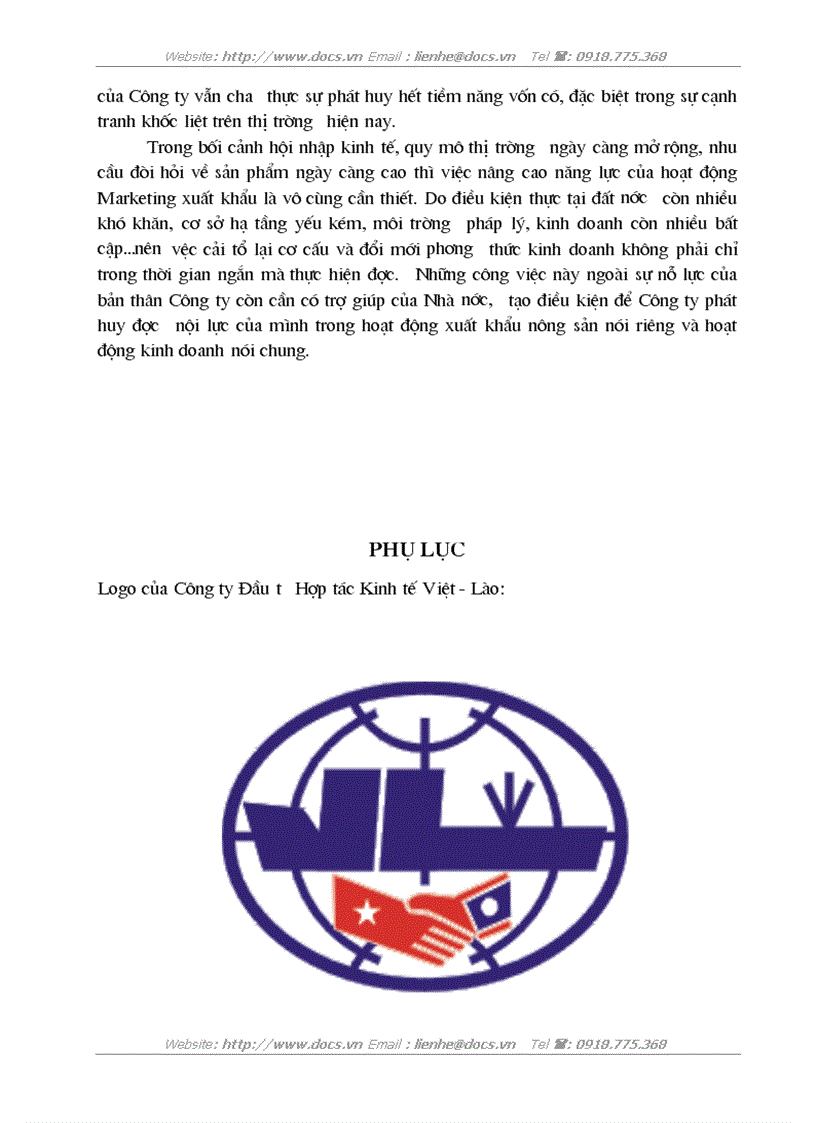 image for page Marketing xuất khẩu nhóm hàng nông sản tại Công ty Đầu tư Hợp tác Kinh tế Việt Lào