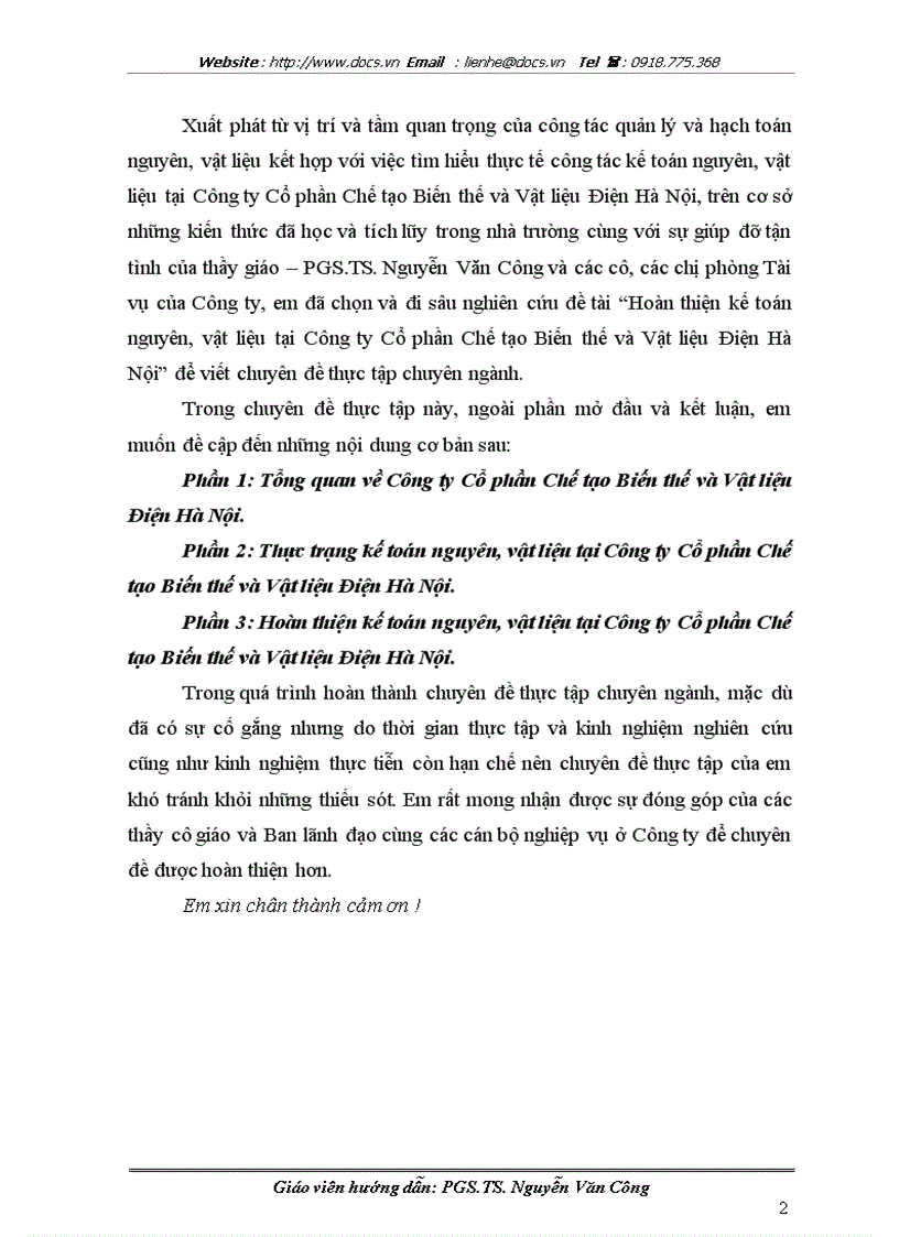 image for page Hoàn thiện kế toán nguyên vật liệu tại công ty cổ phần chế tạo biến thế và vật liệu điện hà nội