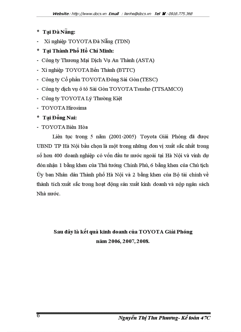 image for page Hoàn thiện công tác hạch toán doanh thu chi phí và xác định kết quả kinh doanh tại Công ty Liên doanh TOYOTA Giải Phóng