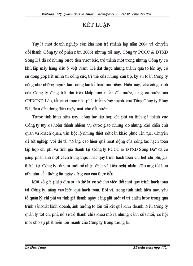 image for page Nâng cao hiệu quả hoạt động của công tá kế toán tập hợp chi phí và tính giá thành tại Công ty cổ phần PCCC và đầu tư xây dựng Sông Đà