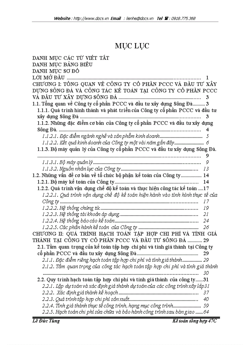 image for page Nâng cao hiệu quả hoạt động của công tá kế toán tập hợp chi phí và tính giá thành tại Công ty cổ phần PCCC và đầu tư xây dựng Sông Đà