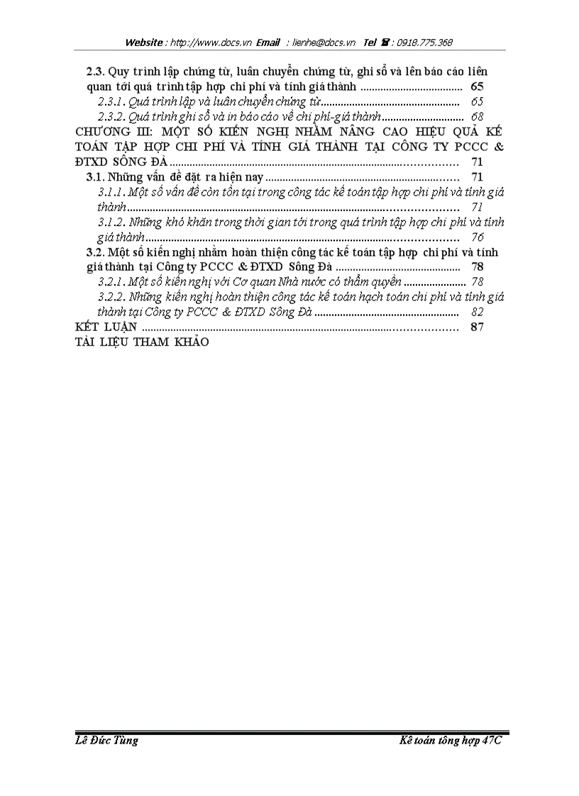 image for page Nâng cao hiệu quả hoạt động của công tá kế toán tập hợp chi phí và tính giá thành tại Công ty cổ phần PCCC và đầu tư xây dựng Sông Đà