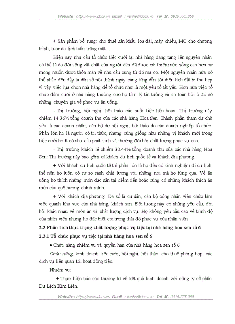 image for page Biện pháp thu hút khách trong kinh doanh tiệc tại nhà hàng hoa sen 6 thuộc công ty cổ phần du lịch Kim Liên